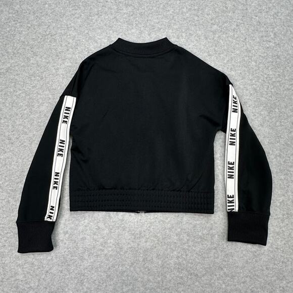 NIKE Tricot Track Jacket Girls XS Black White Spellout Logo Full Zip Long Sleeve - Picture 5 of 7